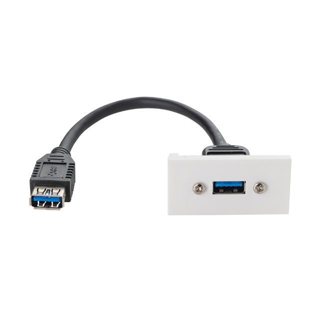 connektgear 0.2m AV Snap-In USB 3 Type A Module 25 x 50mm - Socket to Socket - White 20-0008