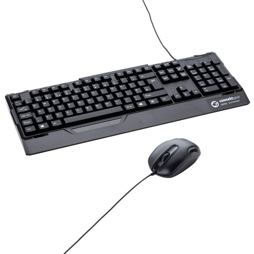 connektgear KB235 USB Standard UK Layout Keyboard & 3 Button Optical Mouse - Black 24-0235