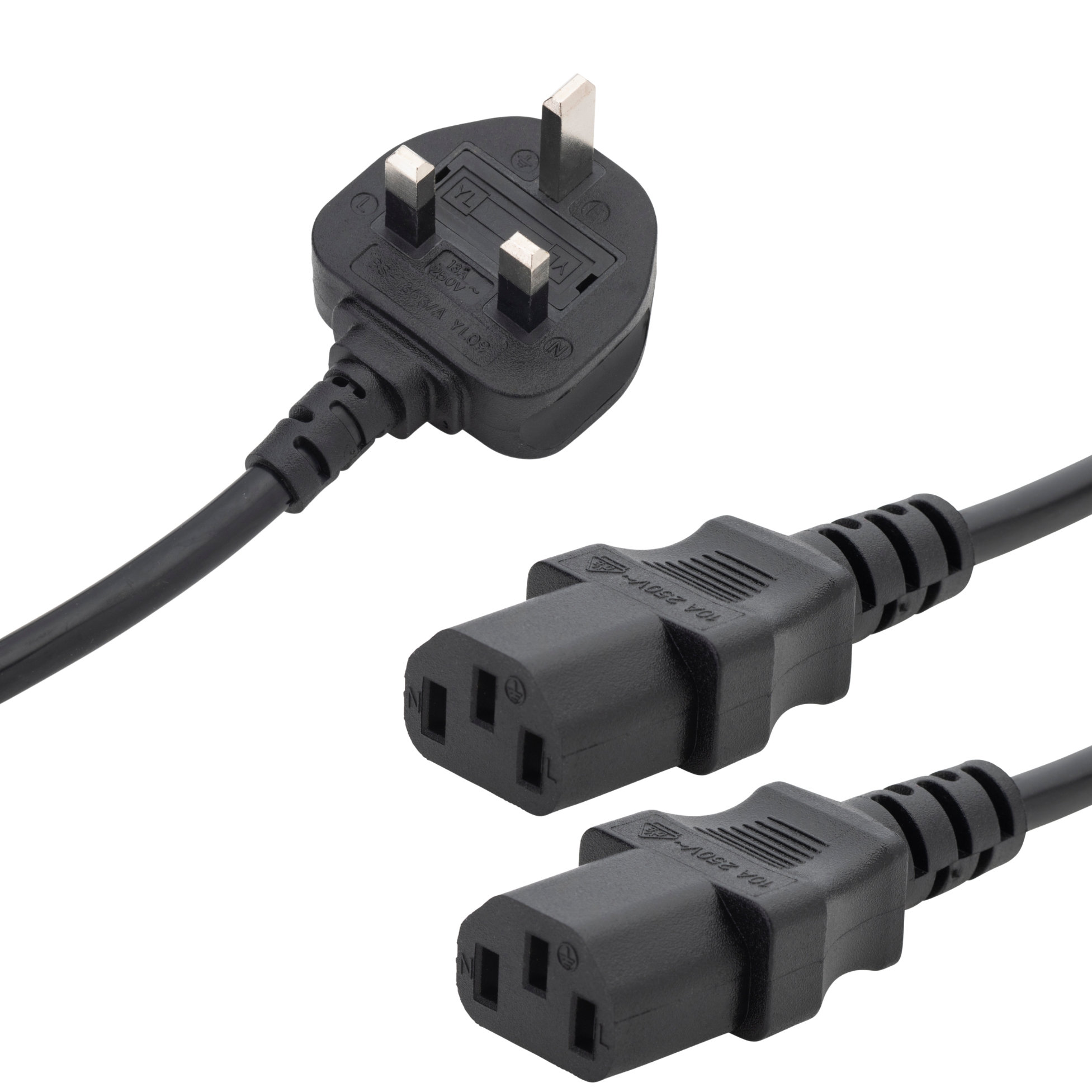 connektgear 2.5m UK Mains Power Splitter Cable - UK Plug to 2 x C13 Sockets 27-0115B