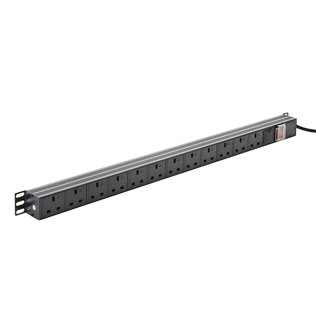 connektgear 3m 12 Way Surge Protected Vertical Rack Mount Power Extension Block - UK Plug to 12 x UK Sockets - Black 27-12030S/UK/RM