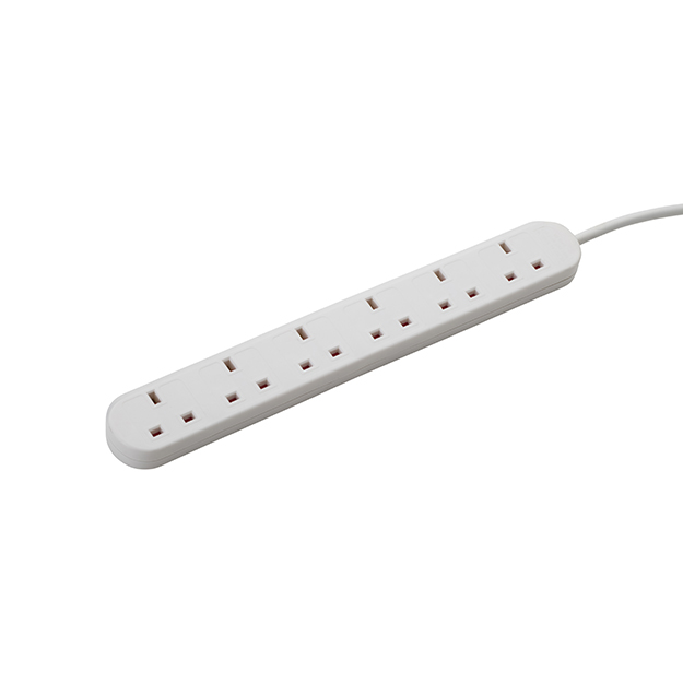 connektgear 2m 6 Way Power Extension Block - UK Plug to 6 x UK Sockets - White 27-6020