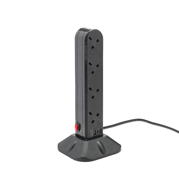 connektgear 2m 8 Way Surge Protected UK Socket Tower Block with USB Type A and C Ports 27-8020S/USB