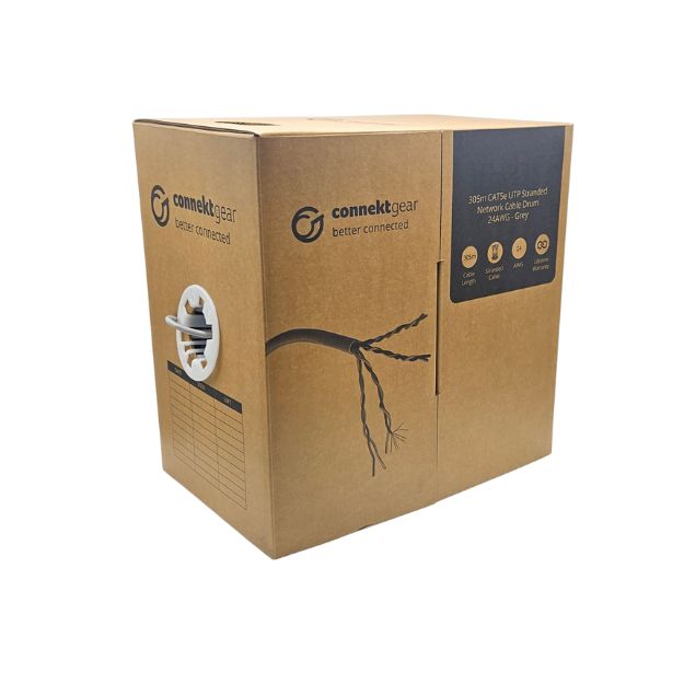 connektgear 305m CAT5e UTP Stranded Network Cable Drum - 24AWG - Grey 28-0305UG