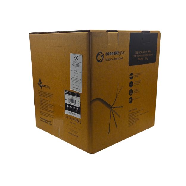 connektgear 305m Solid CAT6 UTP LS0H Network Cable Drum 23-AWG - Grey 31-0305SG/LS